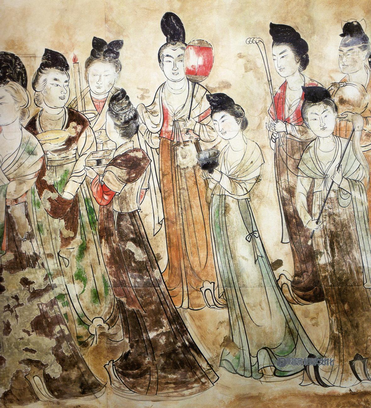 中国陕西西安附近的乾陵永泰公主墓中 的唐朝宫女。