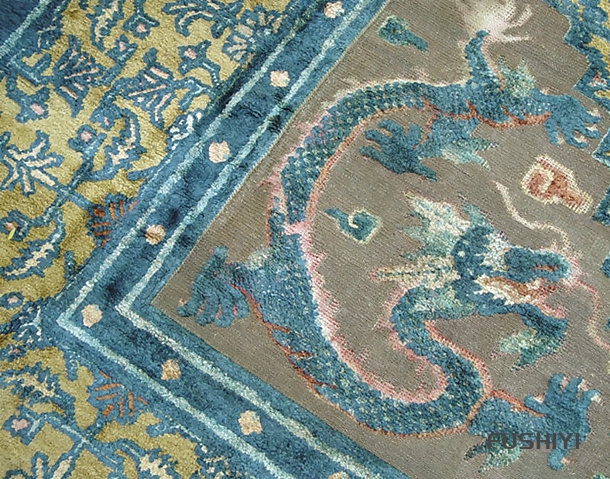 清朝地毯,丝绸和金属地毯,带龙图案