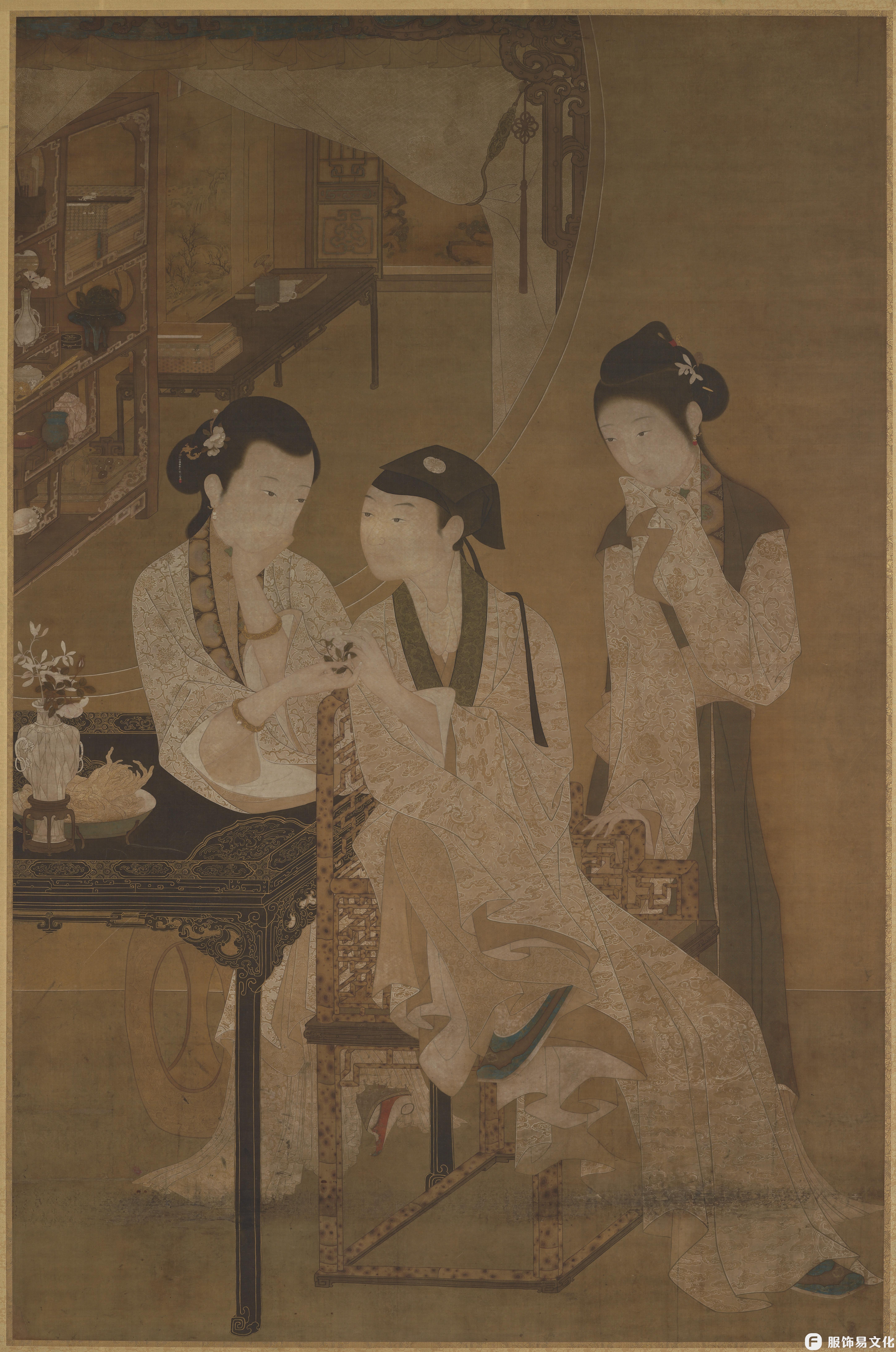 艺术家：原作者为周文矩（活跃于 10 世纪中叶） 中等的：丝绸上的墨彩 方面：高 x 宽（图像）：198.5 x 1 ......