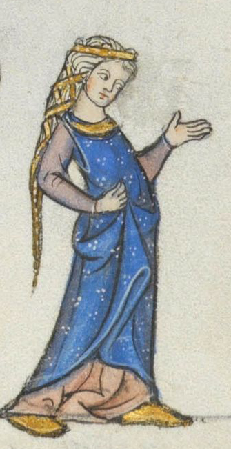身穿靛蓝外衣的女士，1200 年代末，13 世纪末法国洛桑，Bibliothèque Cantonale et Universitaire，U 964 - Biblia Porta fol.178r