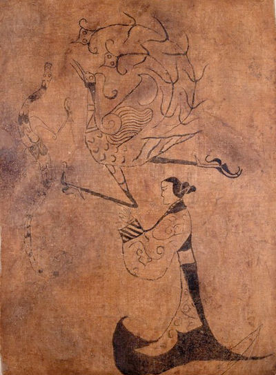 中国战国丝绸画凤龙