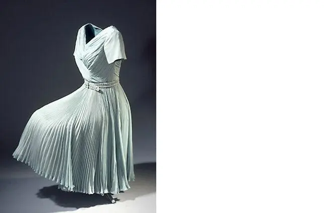 绿松石色真丝雪纺垂坠晚礼服