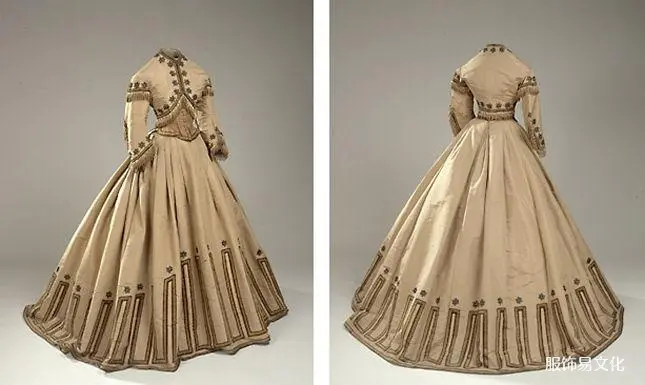 裙子搭配短上衣夹克，1860 年代初期