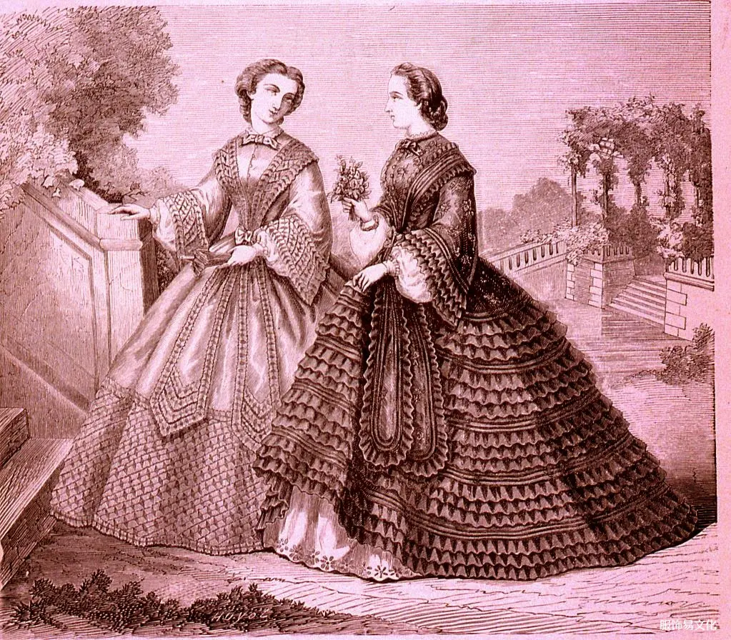 浪漫主义时期服装1848-1862：荷叶边连衣裙