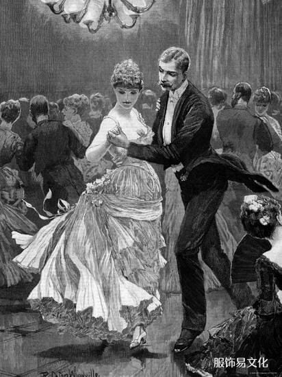 维多利亚代夫妇在舞会上跳舞的插图