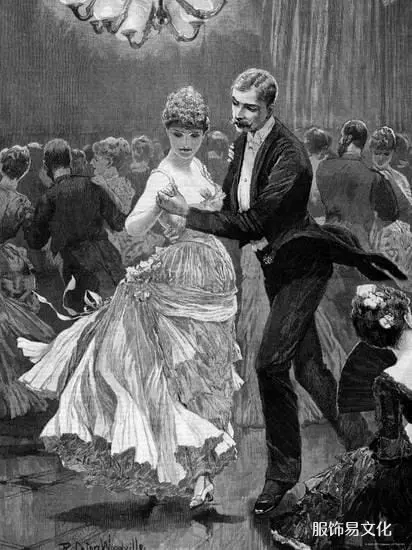 维多利亚代夫妇在舞会上跳舞的插图