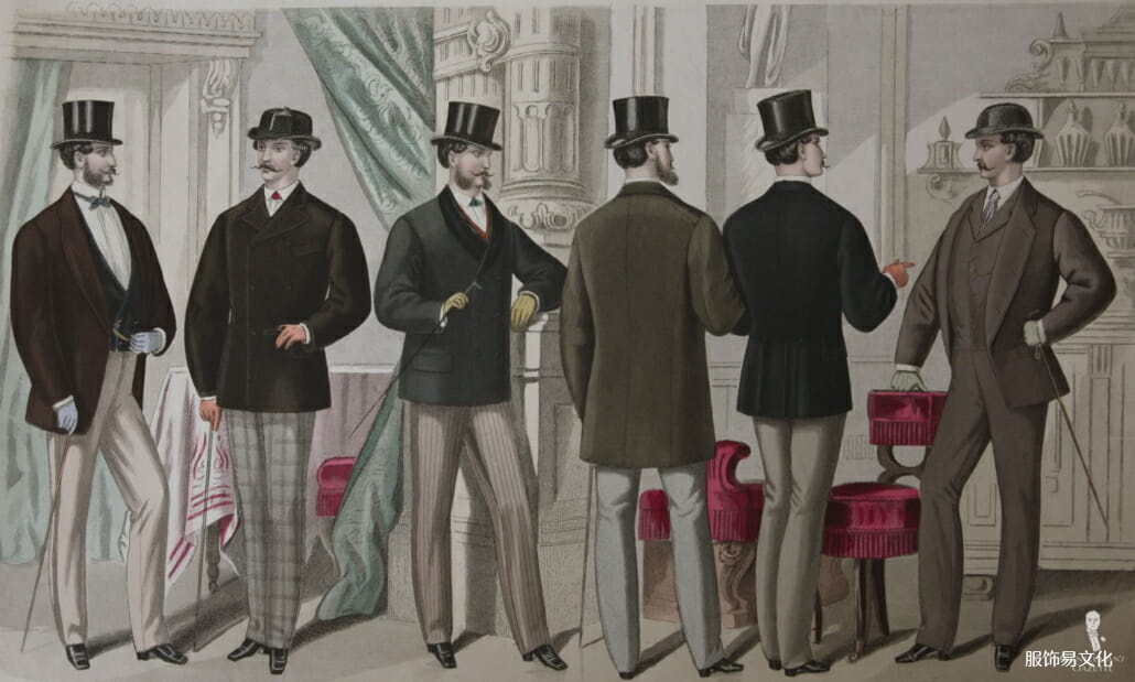 短外套全部采用 1871 年大衣廓形剪裁 - 请注意短外套搭配高顶礼帽的选择
