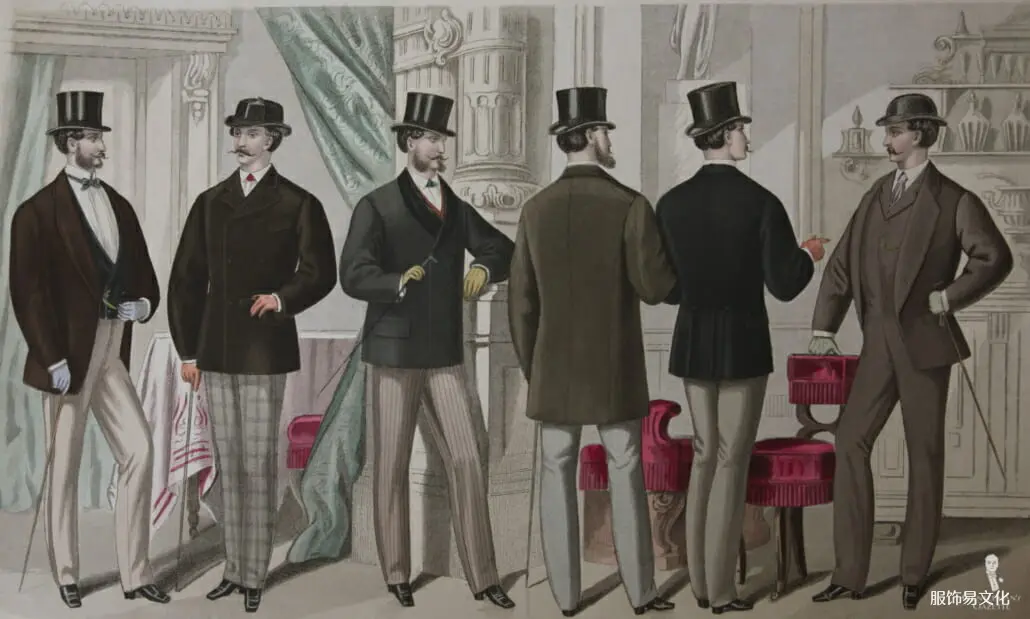 短外套全部采用 1871 年大衣廓形剪裁 - 请注意短外套搭配高顶礼帽的选择